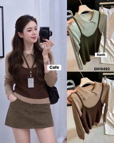 Set áo len cổ bẻ + áo hai dây H26092101
