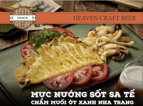 MỰC NƯỚNG SỐT SA TẾ  chấm muối ớt xanh Nha Trang