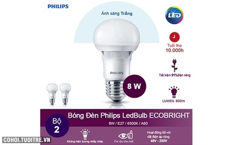 Bóng Ecobright LEDBulb 8-100W E27 6500K A60