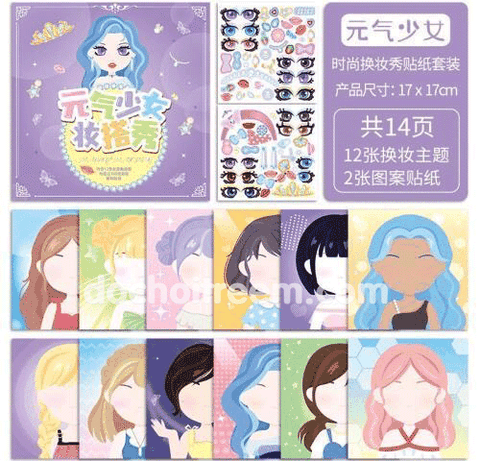 Combo 4 cuốn sticker dán trang điểm gương mặt búp bê, công chúa HDCB4
