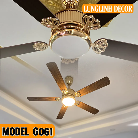Quạt trần Tân cổ điển - Nghệ thuật của gió với sắc vàng 24K tinh tế cùng Cánh gỗ tuyệt đẹp - MODEL G061