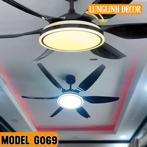 Quạt trần 6 Cánh ABS, đèn Led lớn, chống ồn tuyệt đối, tiết kiệm điện Model G069