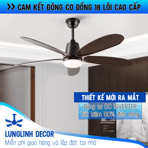 Quạt trần hiện đại 5 Cánh ABS chống bụi vân gỗ - DC Inverter G583