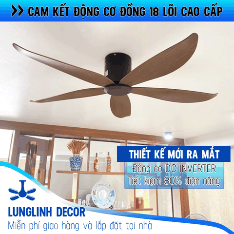 Quạt trần chung cư - 5 Cánh ABS chống bụi vân gỗ - DC Inverter G589