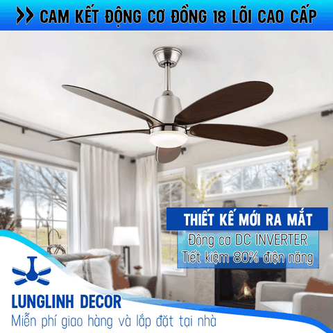 Quạt trần hiện đại 5 Cánh ABS chống bụi vân gỗ - DC Inverter G596