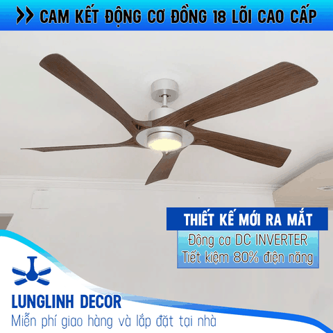 Quạt trần nghệ thuật 5 Cánh ABS vân gỗ - DC Inverter G598