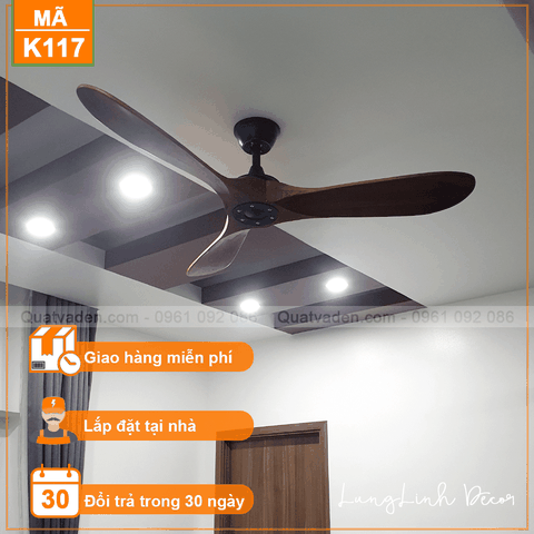 Quạt trần 3 Cánh - Gỗ tự nhiên - DC Inverter - Mã K117