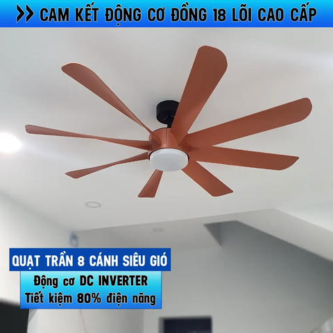 Quạt trần đèn Hiện đại – 8 Cánh – Cánh ABS – DC Inverter 80W Mã G568