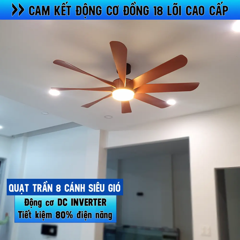 Quạt trần đèn Hiện đại – 8 Cánh – Cánh ABS – DC Inverter 80W Mã G568