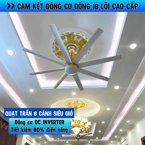 Quạt trần đèn Hiện đại – 8 Cánh – Cánh ABS – DC Inverter 85W Mã G576