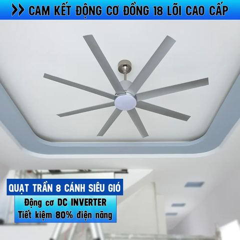 Quạt trần đèn Hiện đại – 8 Cánh – Cánh ABS – DC Inverter 85W Mã G577