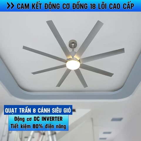 Quạt trần đèn Hiện đại – 8 Cánh – Cánh ABS – DC Inverter 85W Mã G577
