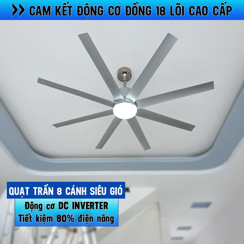 Quạt trần đèn Hiện đại – 8 Cánh – Cánh ABS – DC Inverter 85W Mã G577