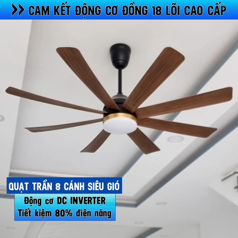 Quạt trần 8 Cánh ABS vân gỗ cao cấp  – DC Inverter 80W Mã G586
