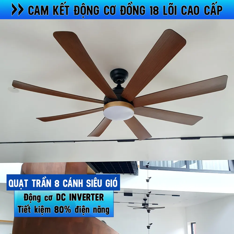 Quạt trần 8 Cánh ABS vân gỗ cao cấp  – DC Inverter 80W Mã G586