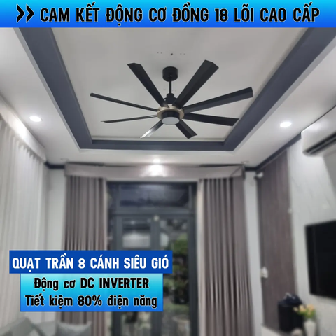 Quạt trần siêu gió, mạnh mẽ - 8 Cánh ABS - DC Inverter 80W G588