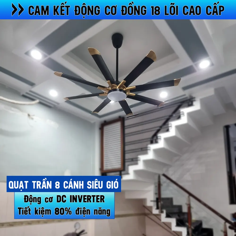Quạt trần 8 cánh, phong cách hiện đại, mạnh mẽ - DC Inverter 75W G908