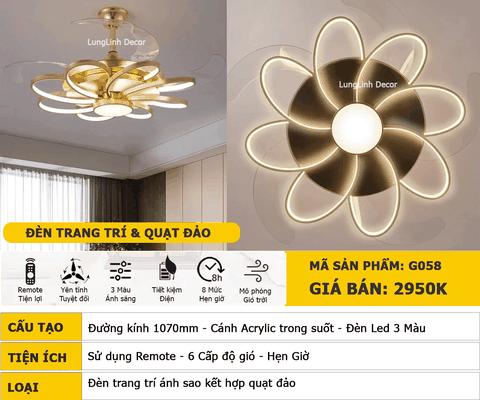 Quạt trần đèn Cánh xếp – Cánh Acrylic – DC Inverter – Mã G058