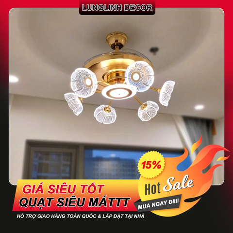 Quạt trần Cánh xếp Nghệ thuật 'Sắc hoa lấp lánh'  - Trang trí hoặc lắp không gian nhỏ MODEL G528