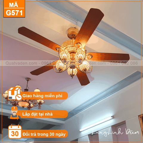 Quạt trần cổ điển cánh gỗ – 5 Cánh – DC Inverter – Mã G571