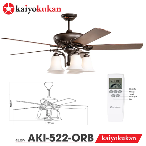 Quạt trần Nhật Bản Kaiyokukan - Thiết kế Cổ điển với 5 Cánh gỗ tự nhiên Model AKI-522