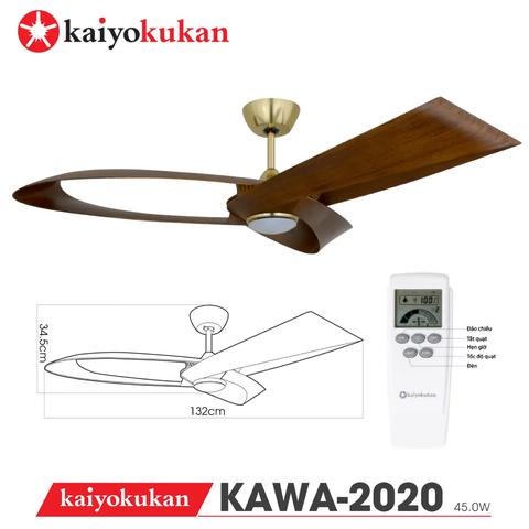Quạt trần Nhật Bản Kaiyokukan - 3 Cánh thiết kế Trẻ trung, Hiện đại chuẩn Chung cư, nhà phố cao cấp KAWA-2020