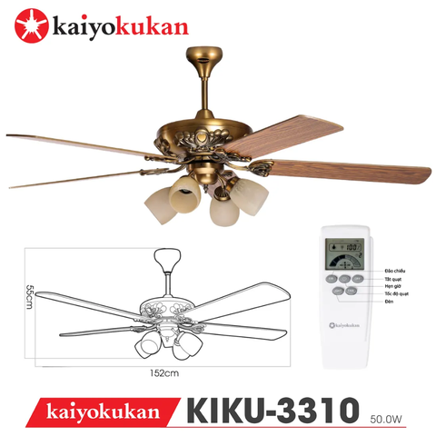 Quạt trần Nhật Bản Kaiyokukan - Thiết kế cổ điển trang nhã, chạm khắc hoa văn tinh tế cùng cánh gỗ tự nhiên KIKU-3310