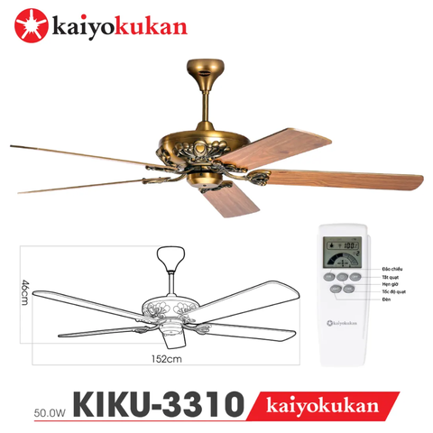 Quạt trần Nhật Bản Kaiyokukan - Thiết kế cổ điển trang nhã, chạm khắc hoa văn tinh tế cùng cánh gỗ tự nhiên KIKU-3310