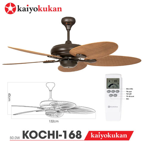 Quạt trần Nhật Bản Kaiyokukan - 5 Cánh lá họa tiết mây tre đan Việt Nam KOCHI-168