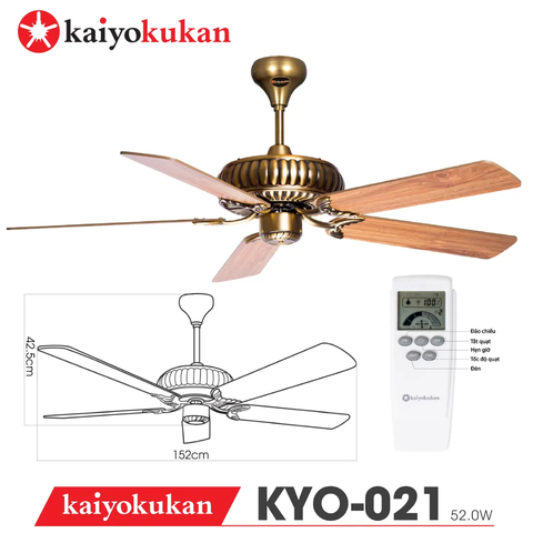 Quạt trần Nhật Bản Kaiyokukan - Thiết kế cổ điển trang nhã, chạm khắc hoa văn tinh tế cùng cánh gỗ tự nhiên KYO-021