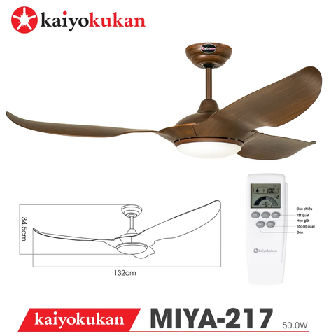 Quạt trần Nhật Bản Kaiyokukan - 3 Cánh thiết kế Trẻ trung, Hiện đại chuẩn Chung cư, nhà phố cao cấp MIYA-217