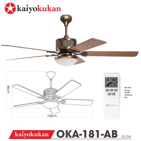 Quạt trần Nhật Bản Kaiyokukan - Phong cách hoài cổ và đầy tinh tế với 5 Cánh gỗ tự nhiên đẹp mắt OKA-181