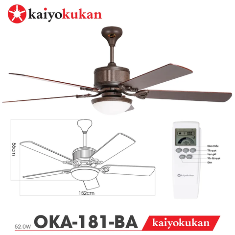 Quạt trần Nhật Bản Kaiyokukan - Phong cách hoài cổ và đầy tinh tế với 5 Cánh gỗ tự nhiên đẹp mắt OKA-181