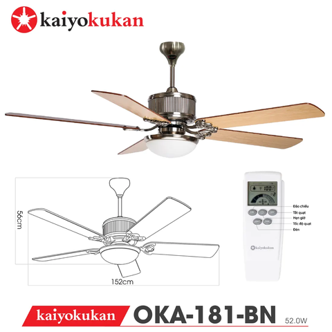 Quạt trần Nhật Bản Kaiyokukan - Phong cách hoài cổ và đầy tinh tế với 5 Cánh gỗ tự nhiên đẹp mắt OKA-181