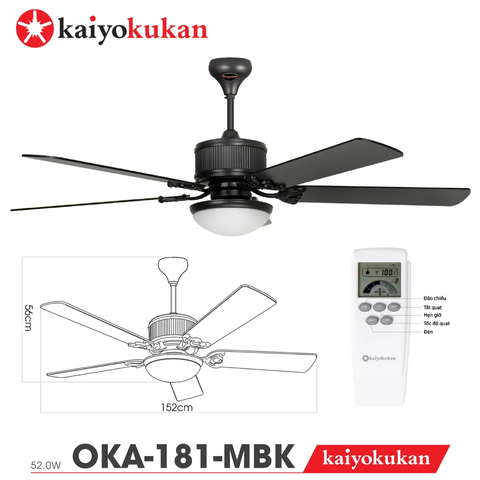 Quạt trần Nhật Bản Kaiyokukan - Phong cách hoài cổ và đầy tinh tế với 5 Cánh gỗ tự nhiên đẹp mắt OKA-181