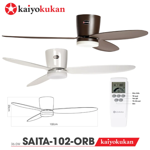 Quạt trần Nhật Bản Kaiyokukan - 3 Cánh thiết kế Trẻ trung, Hiện đại chuẩn Chung cư, nhà phố cao cấp SAITA-202