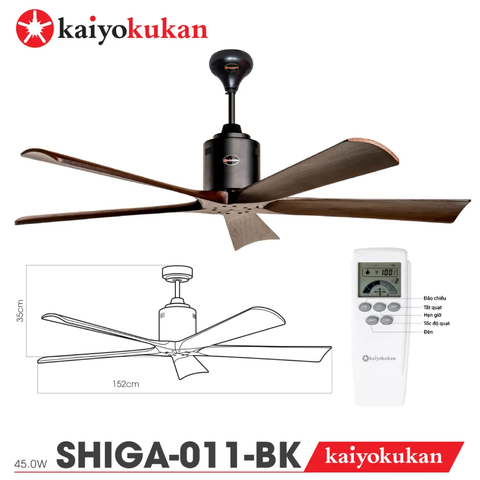 Quạt trần Nhật Bản Kaiyokukan - Thiết kế hiện đại với 5 Cánh gỗ tự nhiên cùng lưu lượng gió mạnh mẽ SHIGA-011
