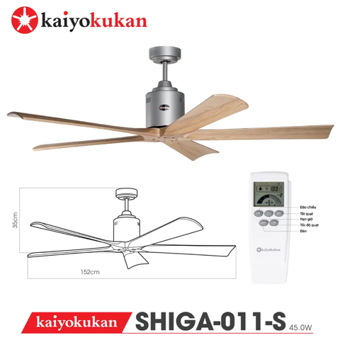 Quạt trần Nhật Bản Kaiyokukan - Thiết kế hiện đại với 5 Cánh gỗ tự nhiên cùng lưu lượng gió mạnh mẽ SHIGA-011