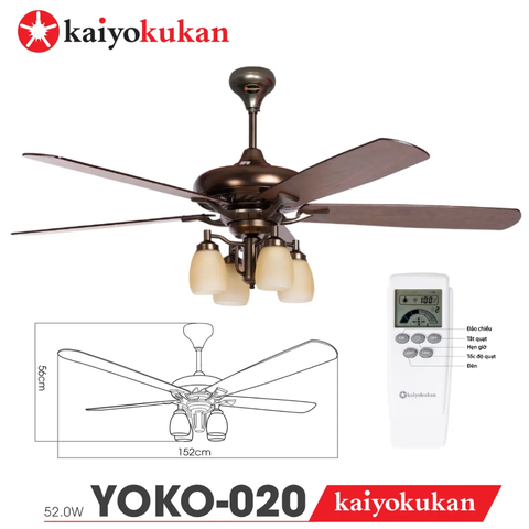 Quạt trần Nhật Bản Kaiyokukan - Phong cách hoài cổ và đầy tinh tế với 5 Cánh gỗ tự nhiên đẹp mắt YOKO-20