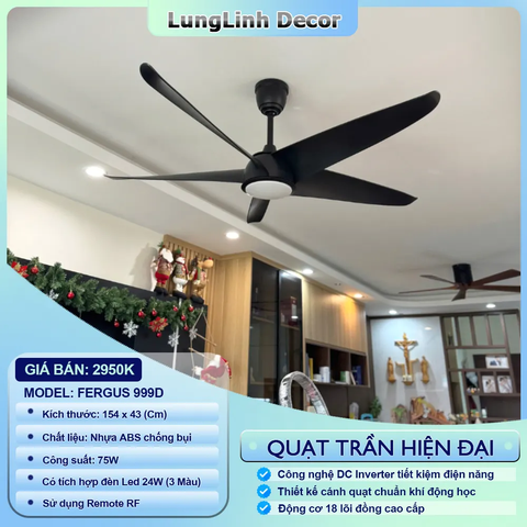 Quạt trần Fergus 5 Cánh đường kính lớn, gió mát mạnh Fergus - ABS DC Inverter 999D