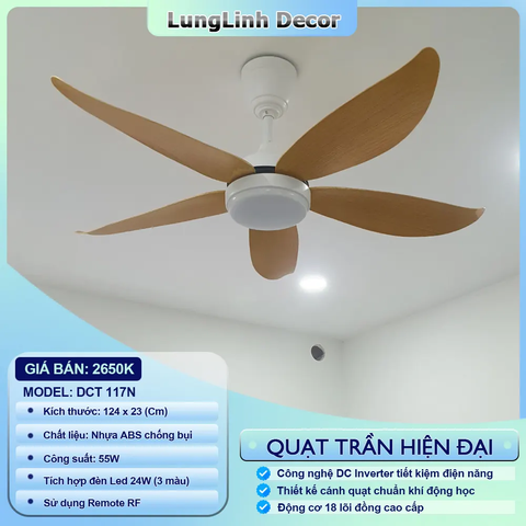 Quạt trần DCT Fan đèn hiện đại  - Dành cho không gian vừa và nhỏ, chung cư - DCT 117N