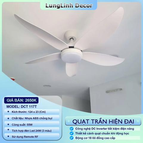 Quạt trần DCT Fan đèn hiện đại  - Dành cho không gian vừa và nhỏ, chung cư - DCT 117T