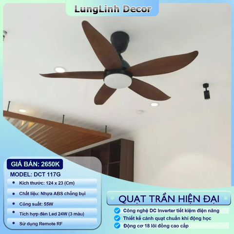 Quạt trần DCT Fan đèn hiện đại  - Dành cho không gian vừa và nhỏ, chung cư - DCT 117G