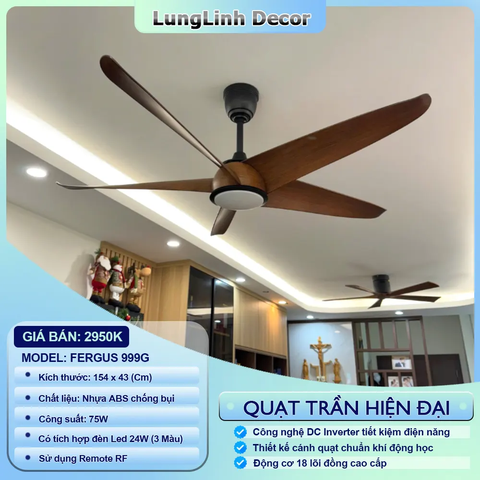 Quạt trần Fergus 5 Cánh đường kính lớn, gió mát mạnh Fergus - ABS DC Inverter 999G