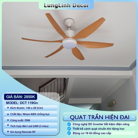 Quạt trần 6 cánh ABS thiết kế đơn giản hiện đại - lắp được nhiều không gian DC Inverter DCT 119Gn
