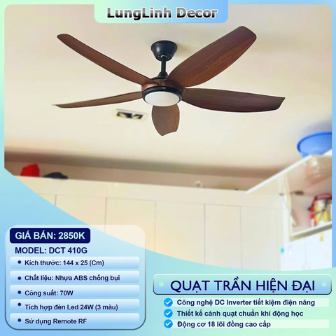 Quạt trần DCT Fan 5 cánh đường kính lớn, gió mạnh - ABS DC Inverter DCT 410G