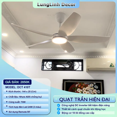Quạt trần DCT Fan 5 cánh đường kính lớn, gió mạnh - ABS DC Inverter DCT 410T