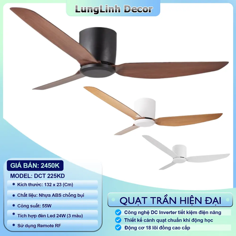 Quạt trần DCT Fan 3 cánh ABS dành cho chung cư, không gian nhỏ - Inverter 225KD