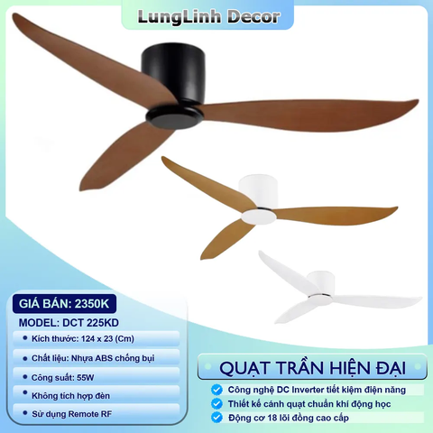 Quạt trần DCT Fan 3 cánh ABS dành cho chung cư, không gian nhỏ - DC Inverter 225KD