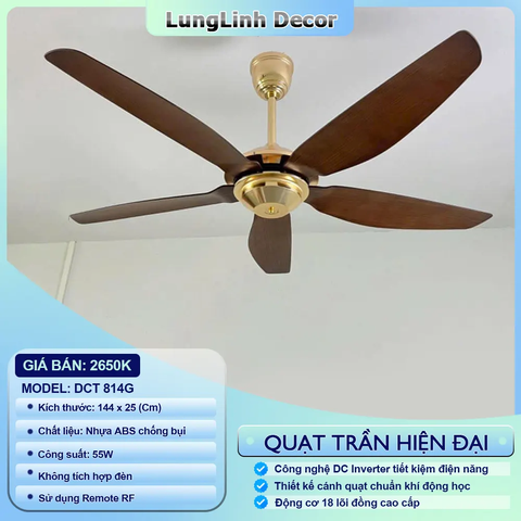 Quạt trần DCT Fan phong cách Cổ điển, thiết kế đơn giản - sang trọng DCT 814G
